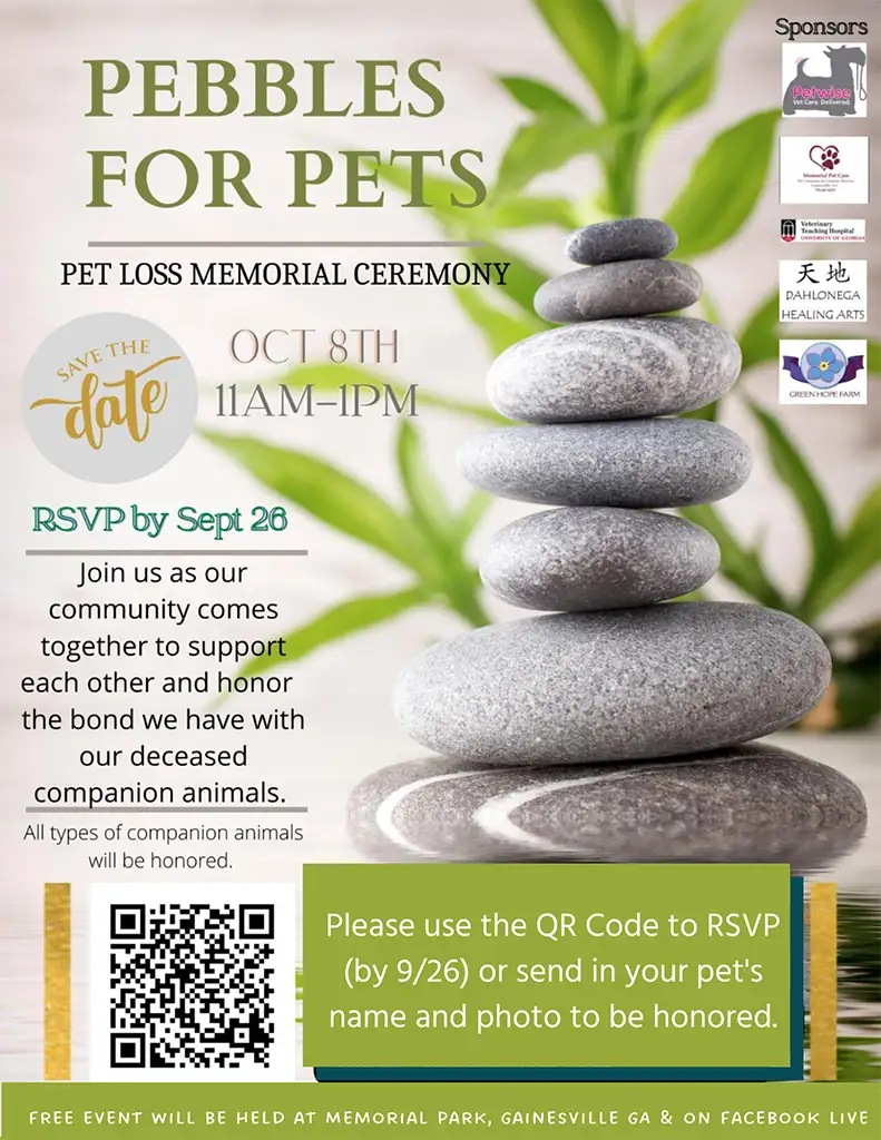 Pebbles for Pets October 8th aaAM - 1PM At Memorial Park, Gainesville GA & on Facebook live